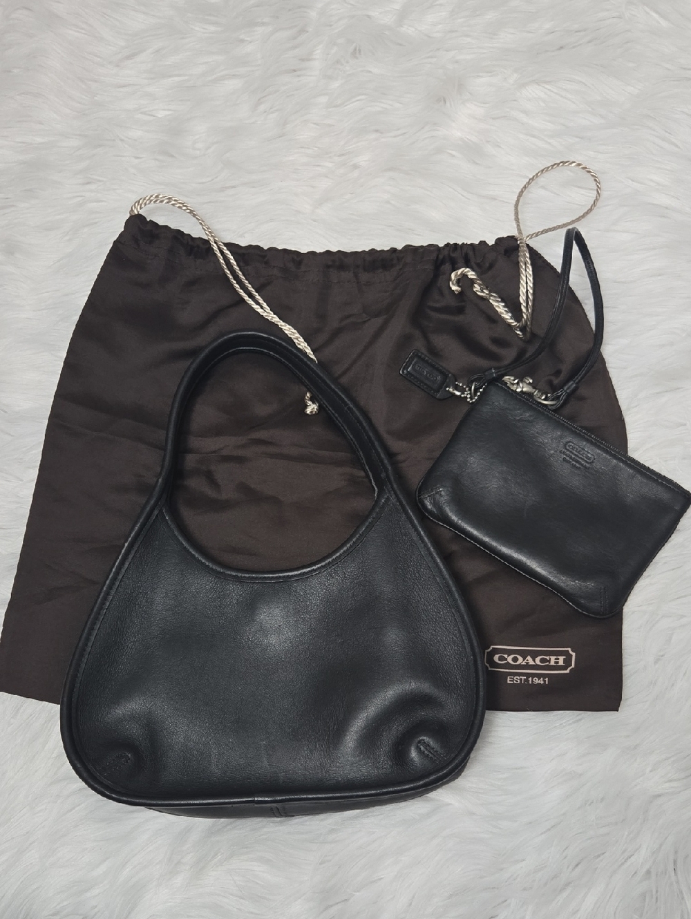 Vintage 1st Edition Coach 9027 Ergo Mini Black Leather Satchel Bag Plus Wristlet